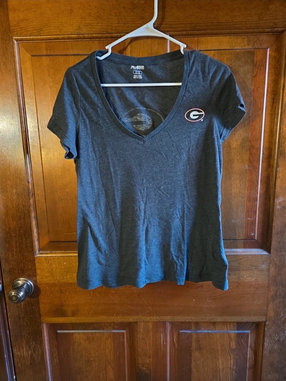 Pro Edge Women's Charcoal V-Neck Tee with Georgia G Logo